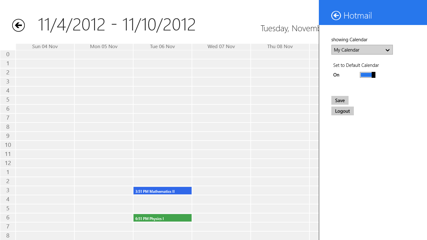 config of Live calendar and week calendar view in light skin